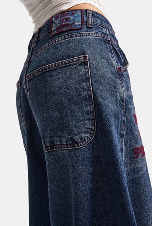 Kadın 2w6-8 Straight Baggy Nakış Detaylı Tasarım Denim Jean