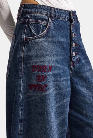 Kadın 2w6-8 Straight Baggy Nakış Detaylı Tasarım Denim Jean