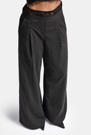 Kadın Antrasit w6-1 Palazzo Fit Taş ve Dantel Detaylı Tasarım Pantolon