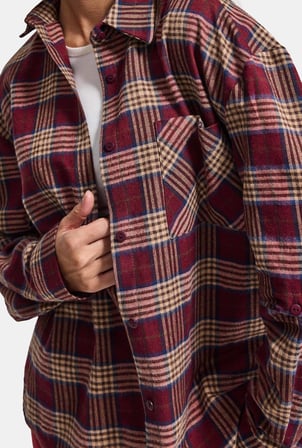 Kadın Bordo Ekose w6-38 Oversize Gömlek