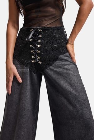 Kadın Koyu Füme 2w6-1 Palazzo Fit Özel Tasarım Denim Jean