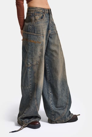 Kadın 4w6-85 Baggy Fit Özel Nakış Detaylı Tasarım Denim Jean