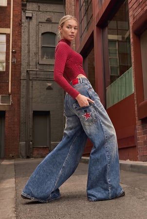 Kadın 2w6-8 Süper Baggy Özel Tasarım Jean