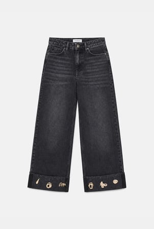 Kadın Koyu Füme 2w6-1 Relaxed Fit Aksesuar Detaylı Özel Tasarım Denim Jean