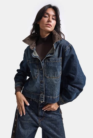 Kadın T-2w6-8 Kemer Boy Aksesuar Detaylı Tasarım Denim Ceket