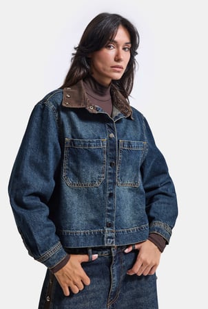 Kadın T-2w6-8 Kemer Boy Aksesuar Detaylı Tasarım Denim Ceket