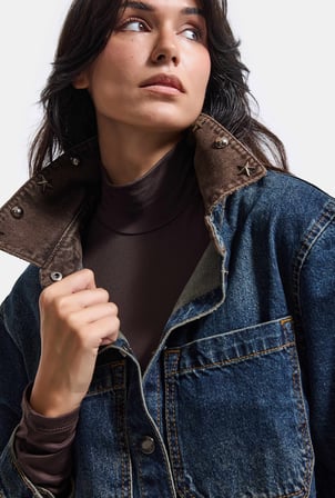 Kadın T-2w6-8 Kemer Boy Aksesuar Detaylı Tasarım Denim Ceket