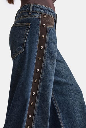 Kadın T-2w6-8 Süper Baggy Aksesuar Detaylı Özel Tasarım Denim Jean