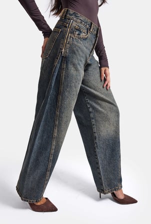 Kadın Kot Rengi 4w6-8 Barrel Fit Yan Fermuar Detaylı Tasarım Denim Jean