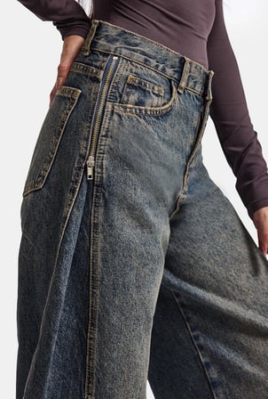 Kadın Kot Rengi 4w6-8 Barrel Fit Yan Fermuar Detaylı Tasarım Denim Jean