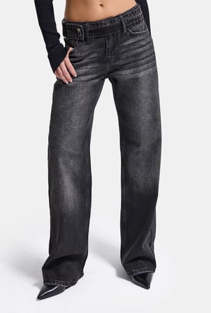 Kadın Koyu Füme 2w6-1 Straight Fit Kemer Detaylı Tasarım Denim Jean
