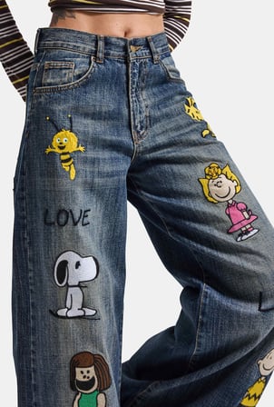 Kadın 2w6-11 Wide Leg Palazzo Nakış Özel Tasarım Denim Jean