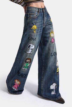 Kadın 2w6-11 Wide Leg Palazzo Nakış Özel Tasarım Denim Jean