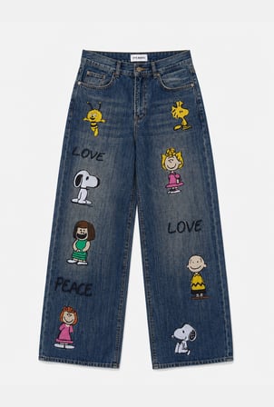 Kadın 2w6-11 Wide Leg Palazzo Nakış Özel Tasarım Denim Jean