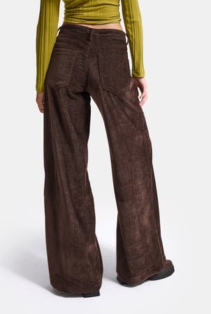 Kadın Kahve w6-81 Palazzo Fit Pürüzsüz Velvet Kadife Kumaş Pantolon