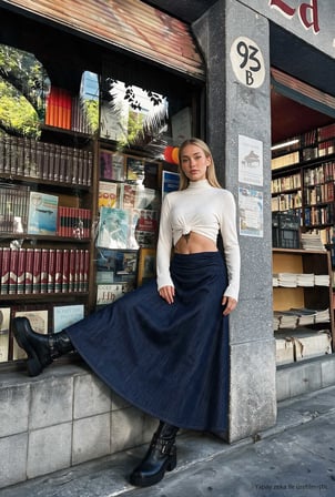 Kadın İndigo 7w6-50 Relaxed Fit Maxi Denim Etek