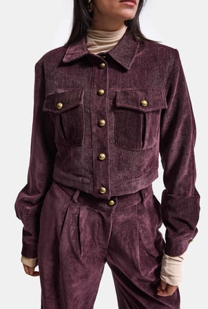 Kadın Bordo w6-52 Boxy Fit Pürüzsüz Velvet Kadife Kumaş Tasarım Ceket