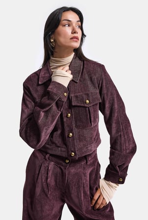 Kadın Bordo w6-52 Boxy Fit Pürüzsüz Velvet Kadife Kumaş Tasarım Ceket