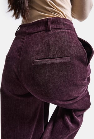 Kadın Bordo w6-52 Straight Crop Pürüzsüz Velvet Kadife Kumaş Pantolon