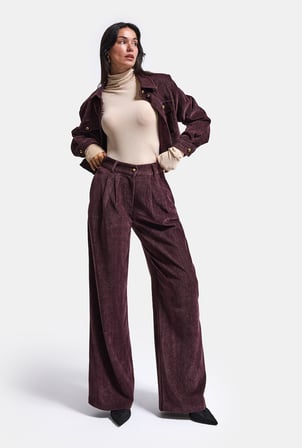 Kadın Bordo w6-52 Straight Crop Pürüzsüz Velvet Kadife Kumaş Pantolon