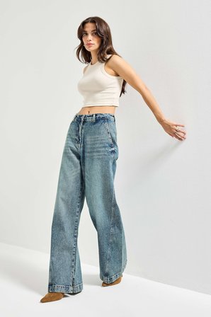 Kadın T.Kot Rengi 4w5-31 Barrel Fit Bol Kesim İç Boy 83cm %100 Koton Denim Jean
