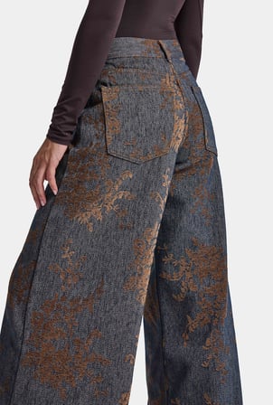 Kadın Kahve Kot 1w6-202 Palazzo Fit Özel Kumaş Tasarım Denim Jean