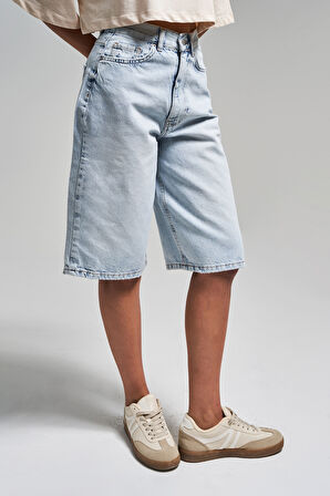 Kadın Snow Kot Rengi 4s5-3 Maxi Boy %100 Koton Denim Bermuda Şort