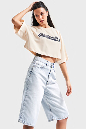 Kadın Snow Kot Rengi 4s5-3 Maxi Boy %100 Koton Denim Bermuda Şort