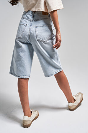 Kadın Snow Kot Rengi 4s5-3 Maxi Boy %100 Koton Denim Bermuda Şort