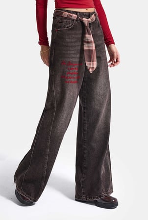 Kadın 4w6-156 Wide Leg Nakış ve Kravat Detaylı Özel Tasarım Denim Jean