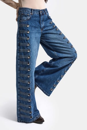 Kadın 2w6-5 Palazzo Fit Napolyon Tasarım Denim Jean