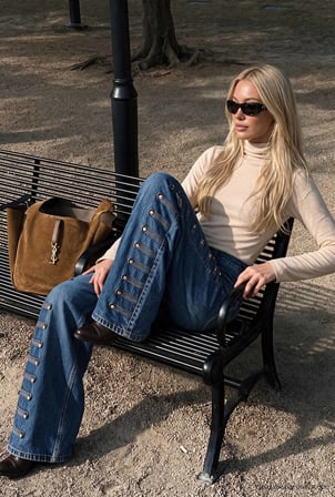 Kadın 2w6-5 Palazzo Fit Napolyon Tasarım Denim Jean