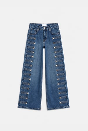 Kadın 2w6-5 Palazzo Fit Napolyon Tasarım Denim Jean