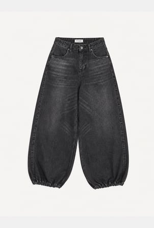 Kadın Koyu Füme 2w6-1 Barrel Jogger Paça Lastikli Denim Jean