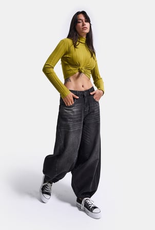Kadın Koyu Füme 2w6-1 Barrel Jogger Paça Lastikli Denim Jean