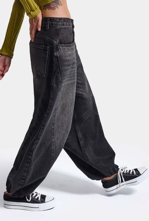 Kadın Koyu Füme 2w6-1 Barrel Jogger Paça Lastikli Denim Jean
