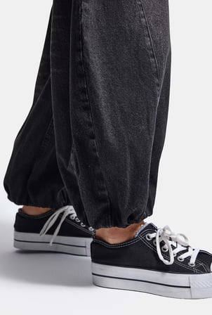 Kadın Koyu Füme 2w6-1 Barrel Jogger Paça Lastikli Denim Jean