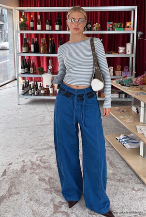 Kadın 6w6-103 Barrel Fit Ekose Kemer Detaylı Tasarım Denim Jean