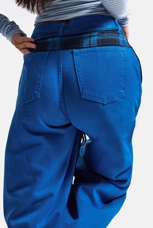Kadın 6w6-103 Barrel Fit Ekose Kemer Detaylı Tasarım Denim Jean