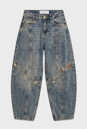 Kadın 4w6-32 Baggy Barrel Orta Bel Aksesuar Detaylı Tasarım Denim Jean