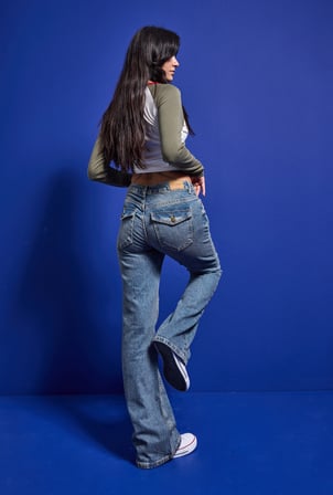 Kadın 2w6-32 Bootcut Flare Orta Bel Denim Jean