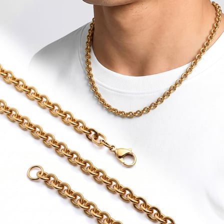 💎 Premium Parlak ve Şık Mariner Zincir Erkek 316L Çelik Kolye 6mm 55cm 3183ECK045 - Gold Renk