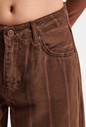Kadın 6w6-CD4-81 Barrel Fit Kahve Çizgili Denim Jean