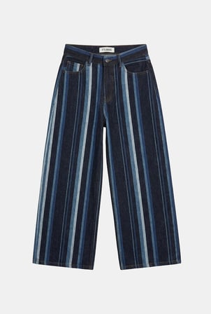 Kadın Mavi Çizgi Desen 7w6-2 Cullote Fit Tasarım Denim Jean
