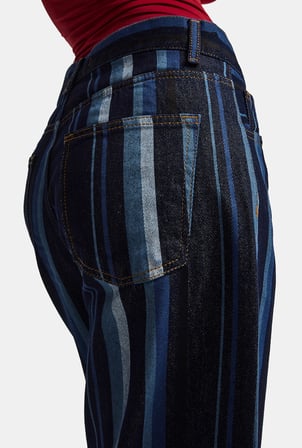 Kadın Mavi Çizgi Desen 7w6-2 Cullote Fit Tasarım Denim Jean
