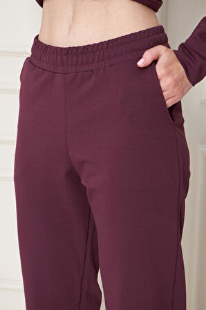 Kadın Pamuklu Beli Ayarlanabilir Tam Fermuarlı Tunik Eşofman Takım