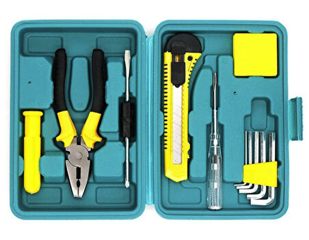 Tam Takım 12 parça tamir seti tornavida pense alyan metre falçata full set Kontrol kalemi dahil çantalı