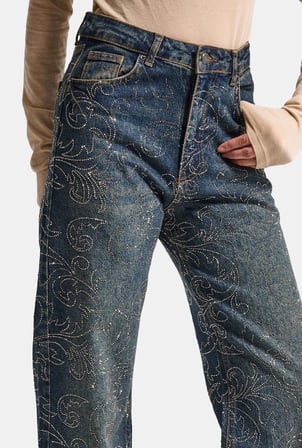 Kadın T-2w6-8 Straight Fit Özel Desen Parlak Taş Tasarım Denim Jean