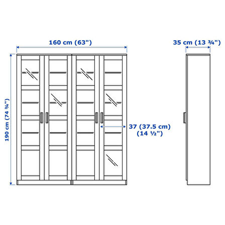 Vitrin, siyah, 160x35x190 cm