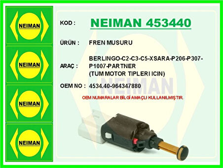 FREN MUSURU BERLINGO-C2-C3-C5-XSARA-P206-P307-P1007-PARTNER TUM MOTOR TIPLERI ICIN 4534 40 964347880